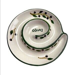 Olive Setving Plate Swirl w/Hand Painted Olives and Leaves in purple and green.